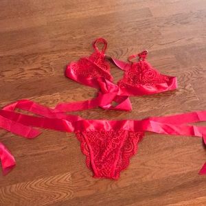Red lace bow lingerie